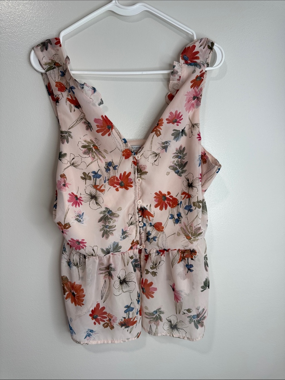 Paper Crane Pink Floral Ruffle V-Neck Camisole